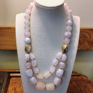 Vtg Natural Spinel Rose Pink Gemstone Chunky Necklace with Glass